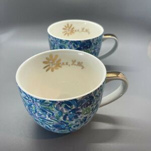 Set Of 2 Lilly Pulitzer‎ Fab Fit Fun Mug Set Blue Floral Pattern 12 oz